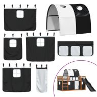 Двуетажно легло с пързалка и завеси, бяло и черно, 90x200 см