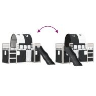 Двуетажно легло с пързалка и завеси, бяло и черно, 80x200 см