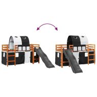 Детско високо легло с тунел, бяло и черно, 80x200 см, бор масив