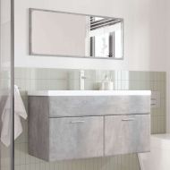 Комплект мебели за баня от 3 части бетонно сив инженерно дърво