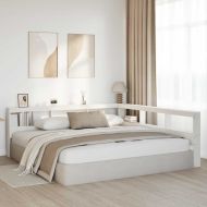 Табла за книги с L-образна, бяла, 180 см, масивно дърво бор