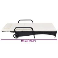 Шезлонг с шалте и колелца, полиратан, черен