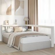 Табла за книги с L-образна, бяла, 120 см, масивно дърво бор