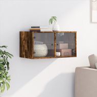 Стенен шкаф със стъклени врати, опушен дъб, 68,5x37x35 см