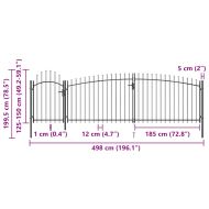 Градинска оградна порта с пики, 5x2 м, черна