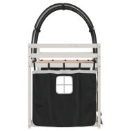 Двуетажно легло със завеси, бяло и черно, 80x200 см, бор масив