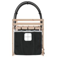 Двуетажно легло със завеси, бяло и черно, 75x190 см, бор масив