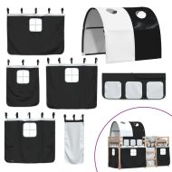 Двуетажно легло със завеси, бяло и черно, 75x190 см, бор масив