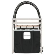 Двуетажно легло със завеси, бяло и черно, 75x190 см, бор масив