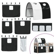 Двуетажно легло със завеси, бяло и черно, 90x200 см, бор масив