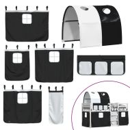 Двуетажно легло със завеси, бяло и черно, 90x200 см, бор масив