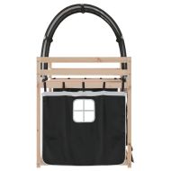 Двуетажно легло със завеси, бяло и черно, 90x190 см, бор масив