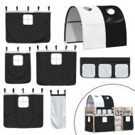 Двуетажно легло със завеси, бяло и черно, 90x190 см, бор масив