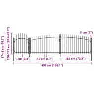 Градинска оградна порта с пики, 5x1,75 м, черна