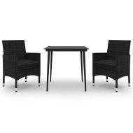 Градински комплект с възглавници 3 части полиратан и стъкло