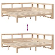 Легло с етажерка за книги, без матрак, 200x200 см, бор масив