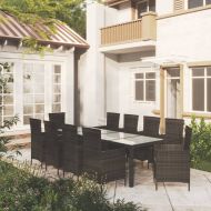 Градински комплект с възглавници, 11 части, полиратан, черен