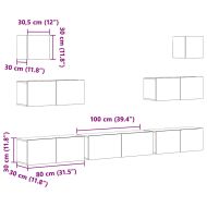 Комплект ТВ шкафове от 7 части, бял, инженерно дърво
