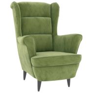 Фотьойл Wingback с табуретка, светлозелено, кадифе