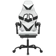 Гейминг стол с опора за крака, бяло и черно, изкуствена кожа