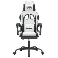 Гейминг стол с опора за крака, бяло и черно, изкуствена кожа