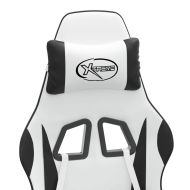 Гейминг стол с опора за крака, бяло и черно, изкуствена кожа