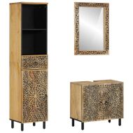 Комплект мебели за баня, 3 части, масивна мангова дървесина