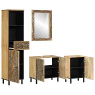 Комплект мебели за баня, 4 части, масивна мангова дървесина