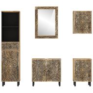 Комплект мебели за баня, 5 части, масивна мангова дървесина