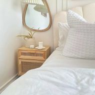 Нощни шкафчета, 2 бр, кафяви, бор масив и естествен ратан