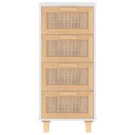 Бюфет, бял, 40x30x90 см, бор масив и естествен ратан