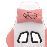 Въртящ гейминг стол, бяло и розово, изкуствена кожа