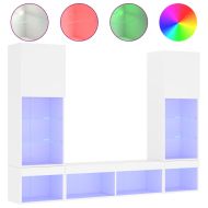 ТВ стенни модули с LED, 5 части, бели, инженерно дърво