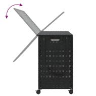 Кош за пране с колела, черен, 66x35x60 см, ратан