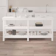 Работна маса бяла 181x50x80 см борово дърво масив