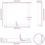 Крака за масичка за кафе, U-образни, 2 бр., естествена стомана, 50 x (42-43) см, стомана