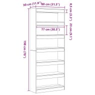Библиотека с рафт Черно 80 x 30 x 198 см Инженерно дърво