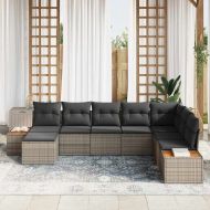 Градински Софа Комплект с възглавница 8 pcs Сив Полиратан