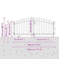 Градинска врата с заключване Сив 125 x 300 см Стомана