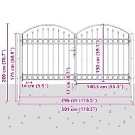Оградна врата с заключване Сив 300 x 150 cm Стомана