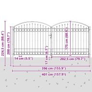 Оградна врата с заключване Сив 400 x 175 cm Стомана