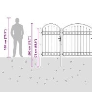 Врата за ограда с аркиран връх Сив 400 x 100 cm Стомана