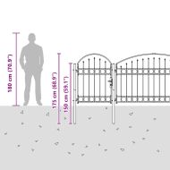 Врата за ограда с аркиран връх Сив 500 x 75 cm Стомана