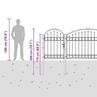 Врата за ограда с аркиран връх Сив 500 x 100 cm Стомана