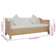 3-местен диван с възглавници, естествен ратан