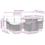 Градински Софа Комплект с възглавница 7 pcs Черно Полиратан