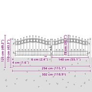 Врата за ограда с връх под формата на копие Сив 305 x 75 см