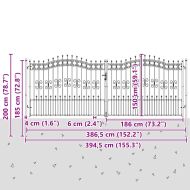 Врата за ограда с връх под формата на копие Сив 404 x 150 см