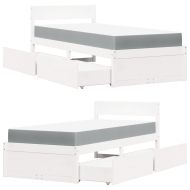 Легло с чекмеджета и матрак, бяло, 100x200 см, бор масив