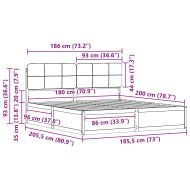 Леглова рамка с тапицирана гръбна част Тъмен сив 180 x 200 cm